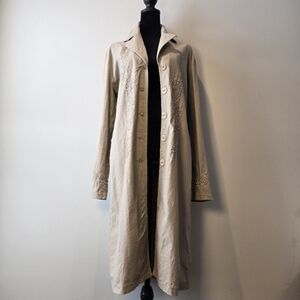 100% Cotton Tan Khaki Long Trench Coat Jacket Small